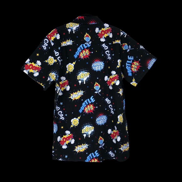 Eighty Eight Boys Graphic Button Down Shirt Collared SZ 18 Black with Graphics - Picture 2 of 12